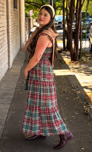 Highlands Charm Green Plaid Midi Dress