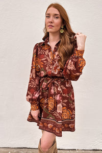 Brown Floral Printed Mini Dress