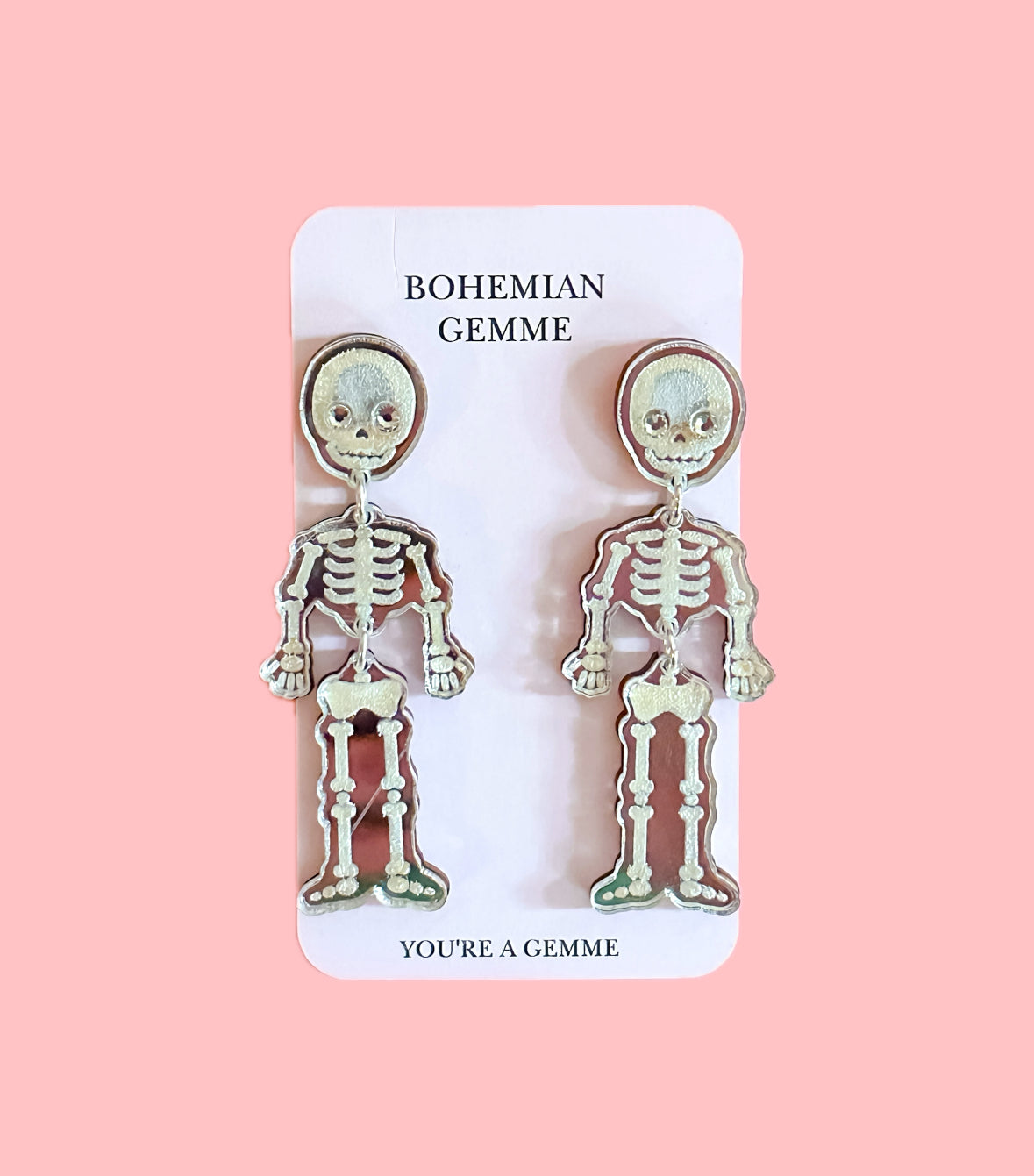 Skeleton Dangle Earrings-Silver