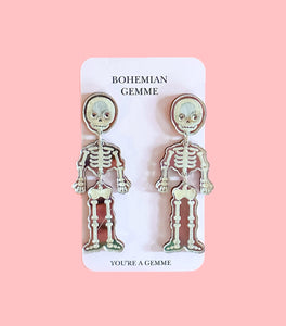 Skeleton Dangle Earrings-Silver