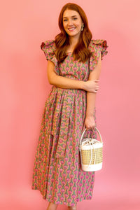 Bohemian Gemme Peach Tulip Print Dress