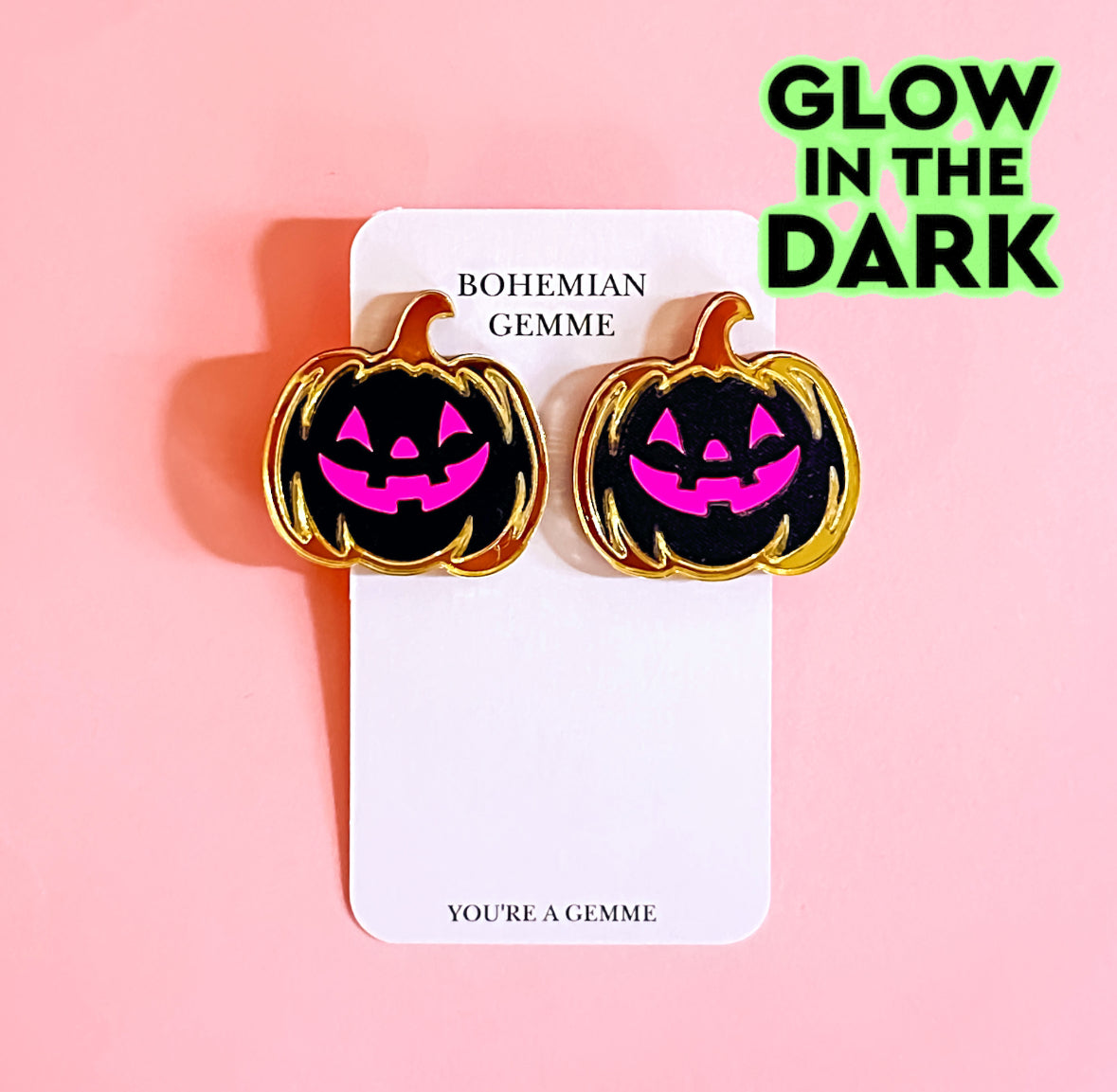 Black Jack-O-Lantern Statement Studs- Glow in the Dark