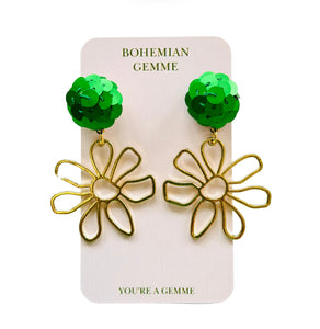 Sample Sale Sequins Flower Earrings-Green