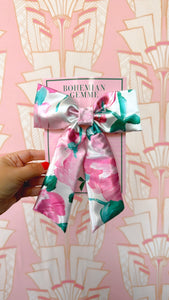 Pink Floral Barrette Bow