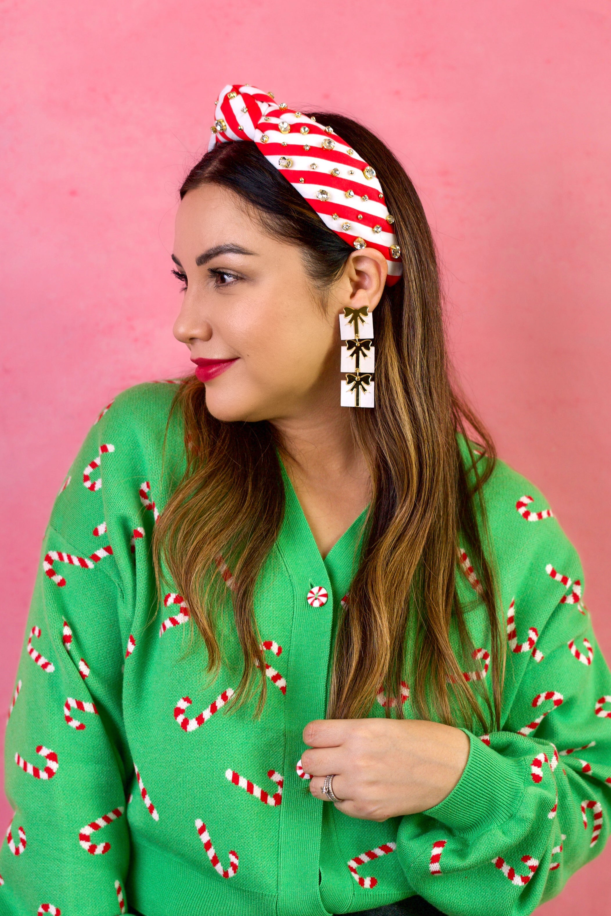 Frosted Candy Cane  Embellished Knotted Headband