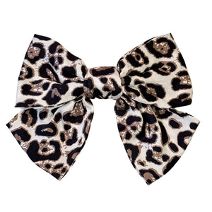 Leopard Print Hair Bow- Barrette 