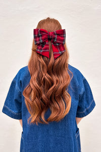 Red Tartan Hair Bow Barrette