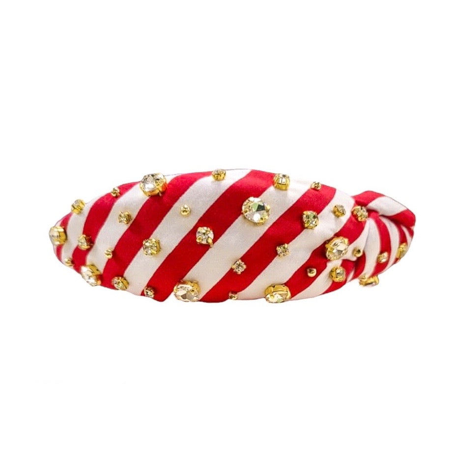 Frosted Candy Cane  Embellished Knotted Headband