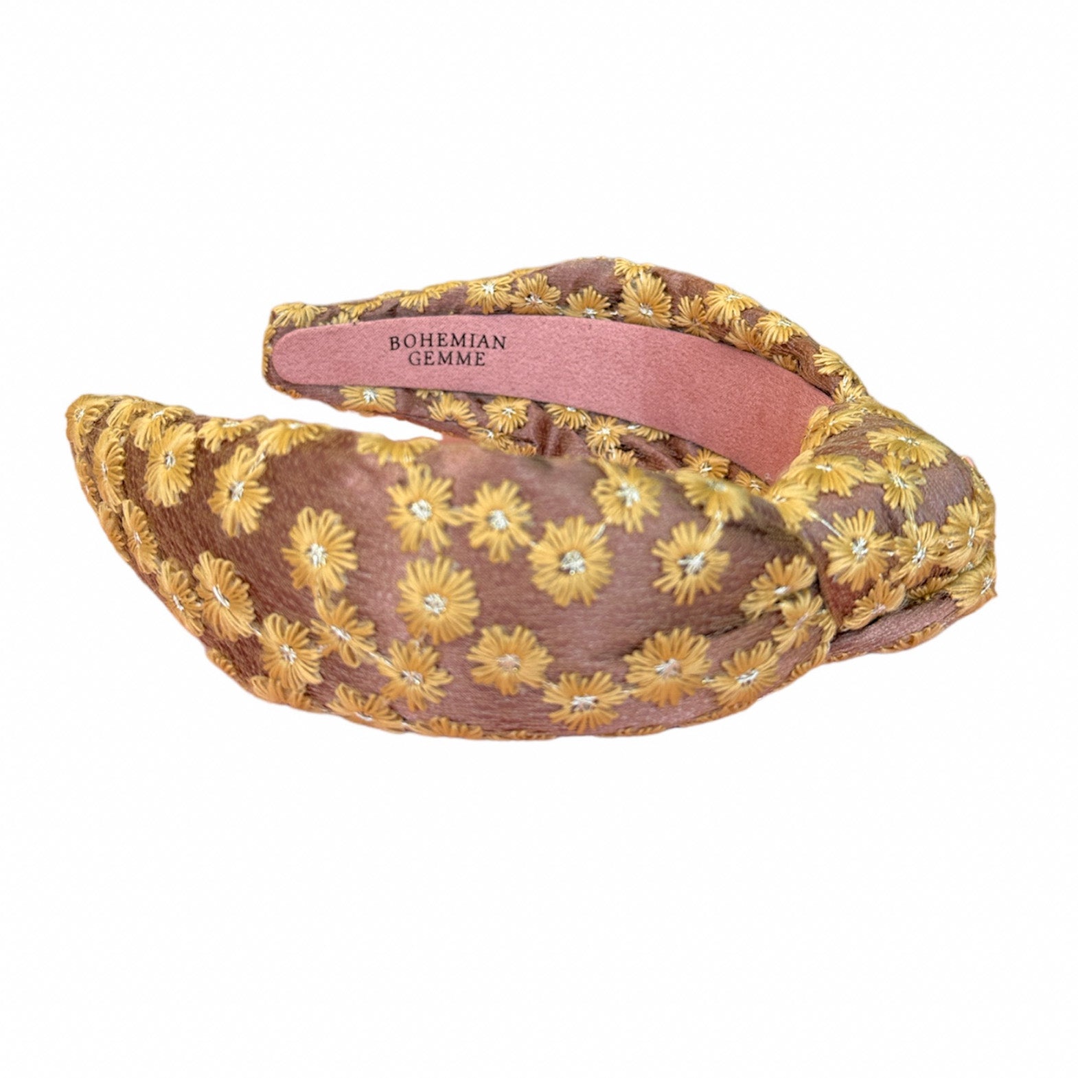 Fall Mustard Floral Embroidered  Knotted Headband