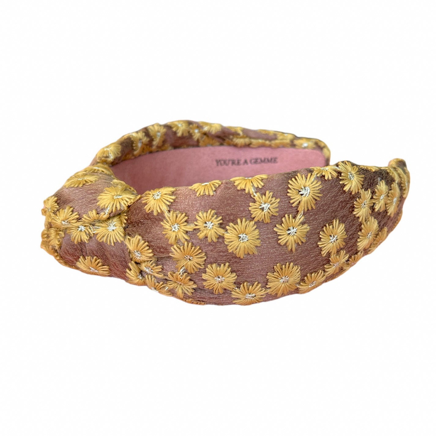 Fall Mustard Floral Embroidered  Knotted Headband