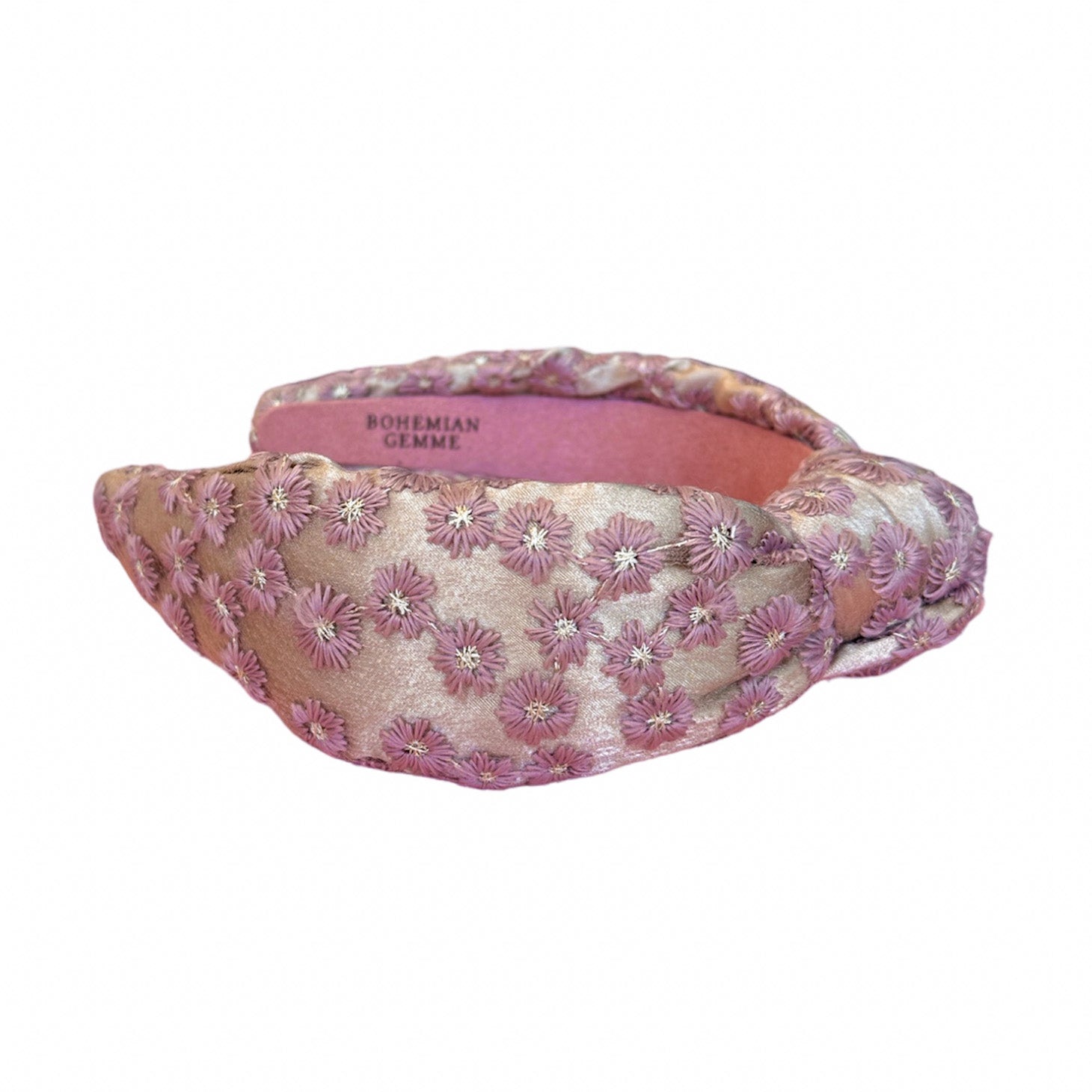 Fall Mauve Floral Embroidered  Knotted Headband