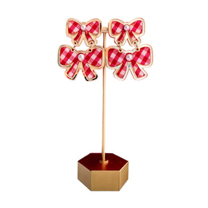 Sample Sale  Red Gingham Double Bow Earrings