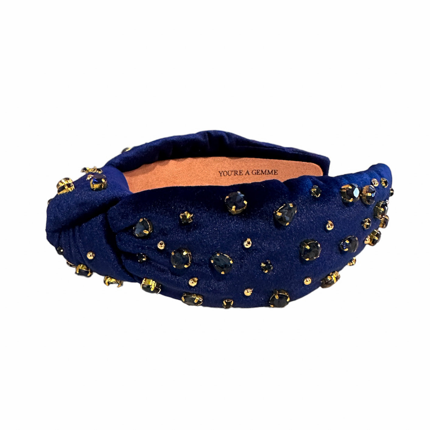 Navy Velvet Embellished Knotted Headband