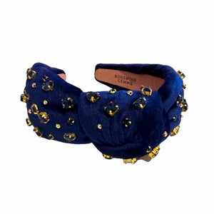 Navy Velvet Embellished Knotted Headband