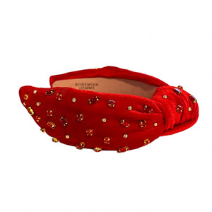 Red Velvet Embellished Knotted Headband