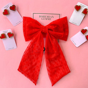 Valentines Heart Tulle Hair Bow