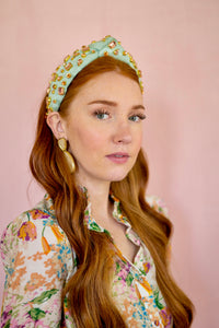 June Vintage Mint Brocade  Knotted Headband