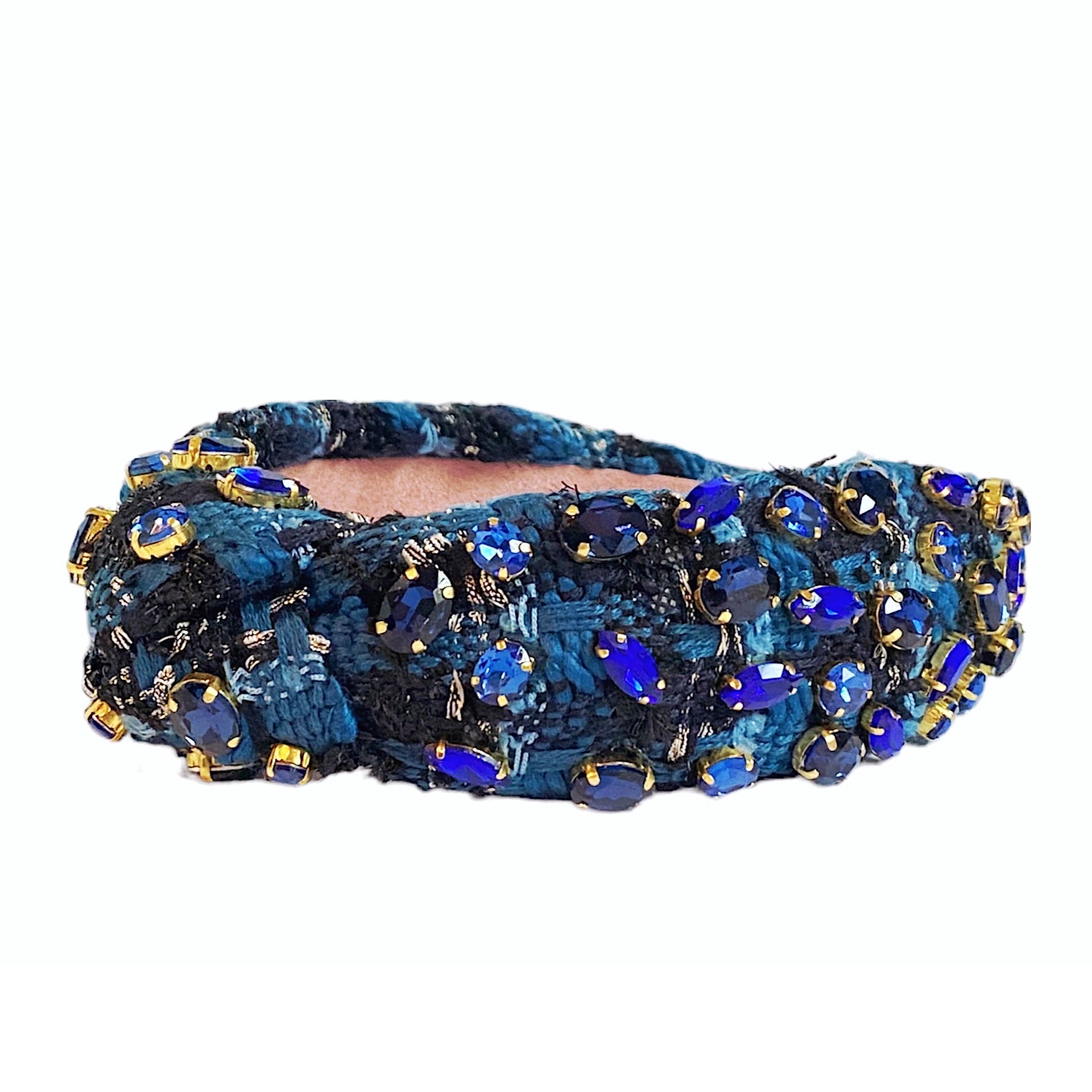 Blue Houndstooth Jeweled Headband