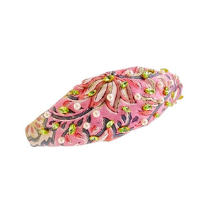 Bella Pink Floral Block Print Knotted Headband