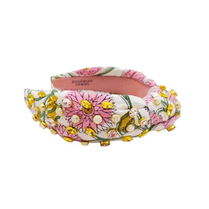 Bella Cream Floral Block Print Knotted Headband