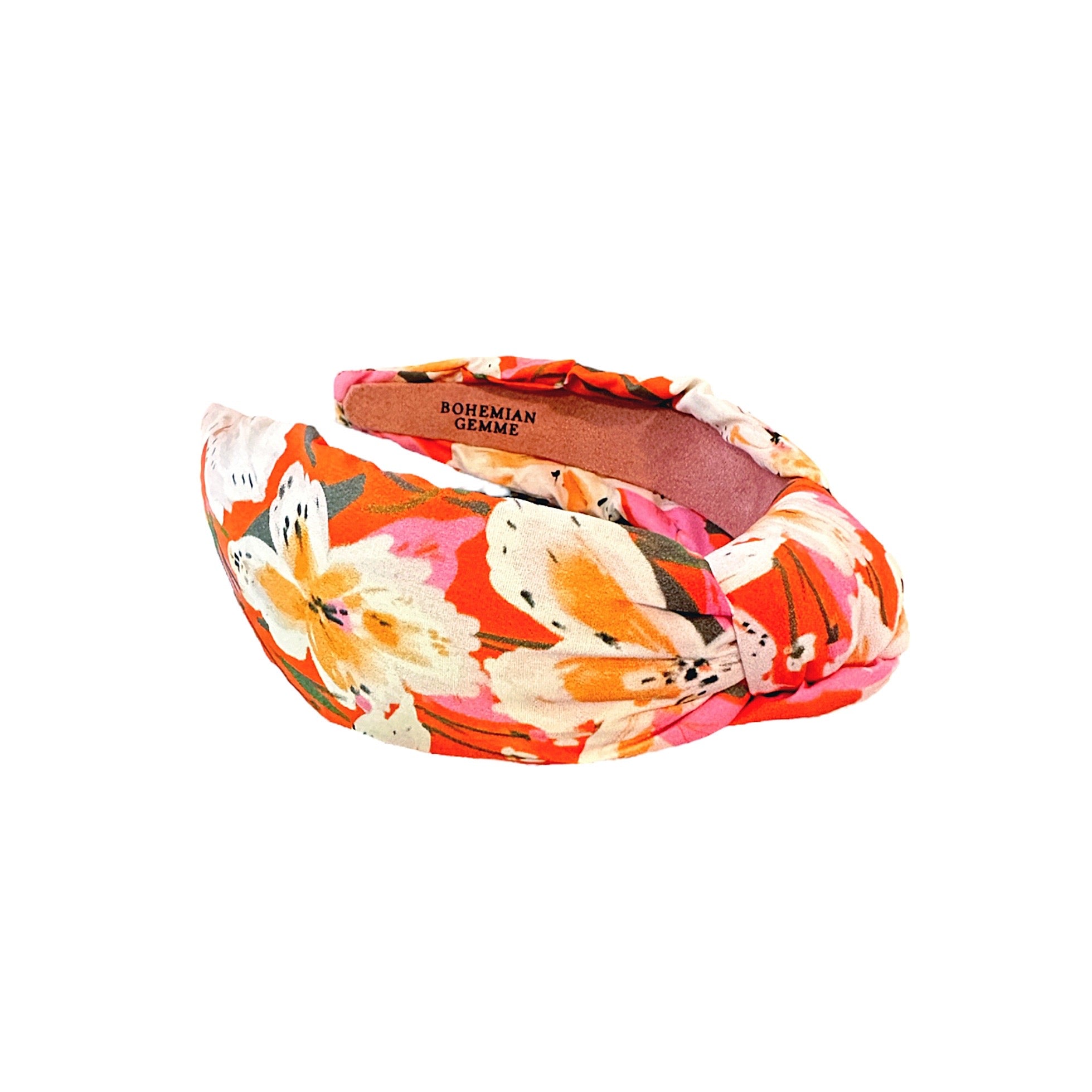 Orange Floral Print Knotted Headband