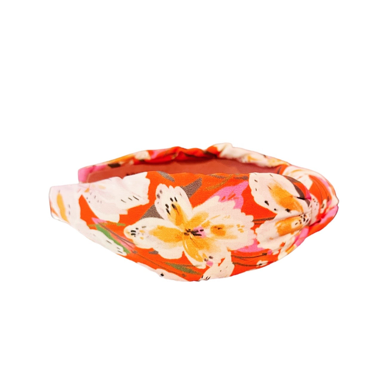 Orange Floral Print Knotted Headband