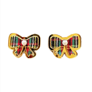 Holiday Tartan Bow Stud Earrings