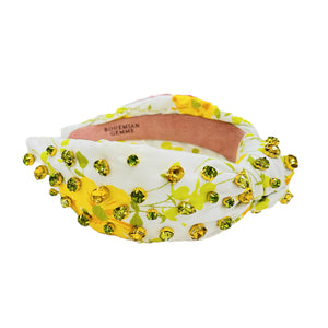 Vintage Textile Yellow Floral Embellished Knotted Headband