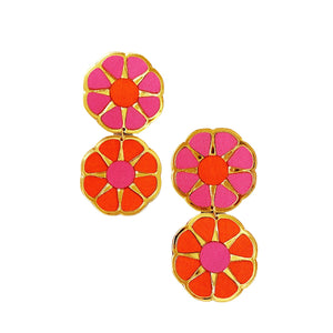 Pink and Orange Color Block Earrings