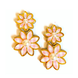 Gingham Daisy Dangle Earrings (More Colors)