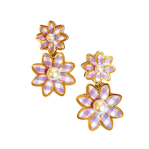 Gingham Daisy Dangle Earrings (More Colors)