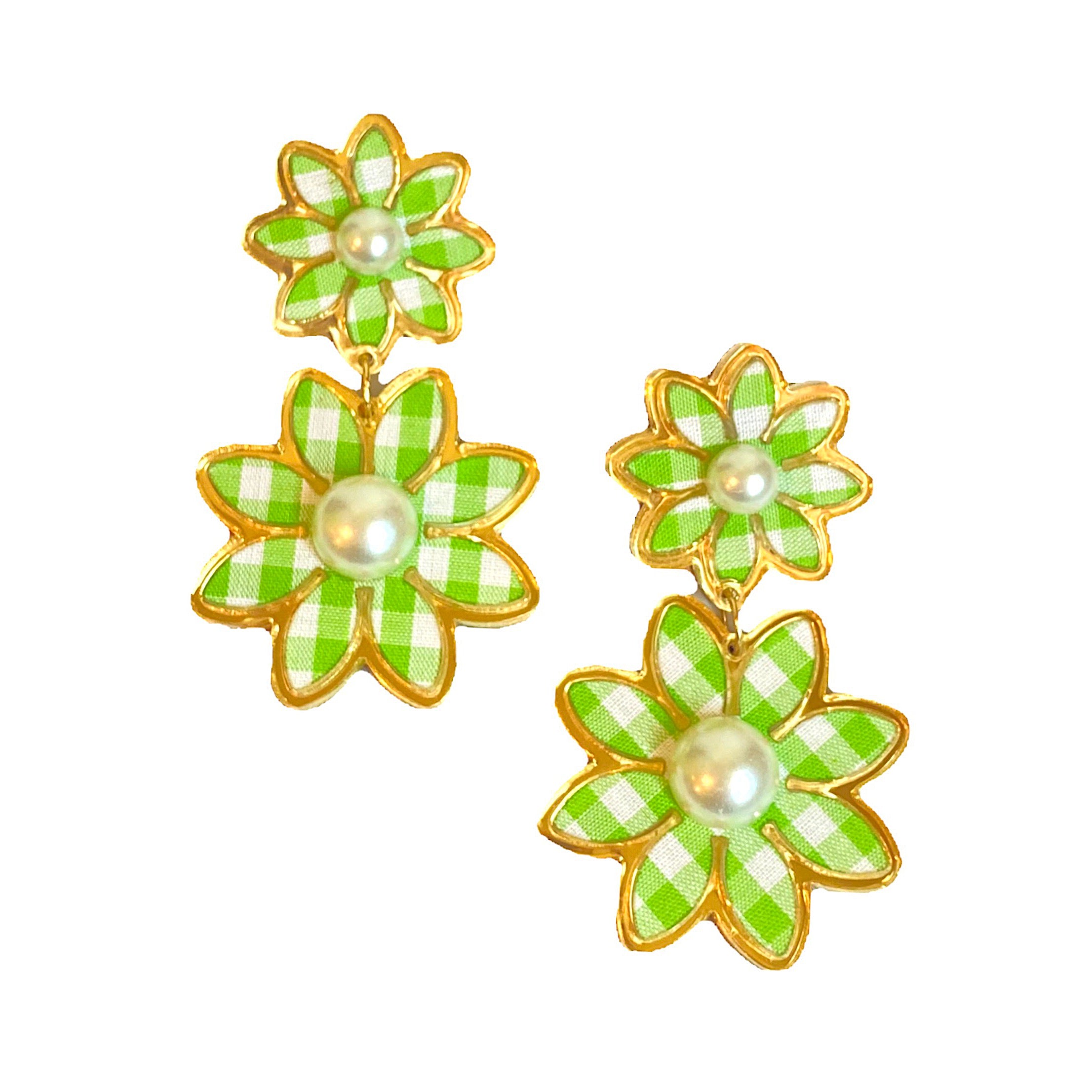 Gingham Daisy Dangle Earrings (More Colors)