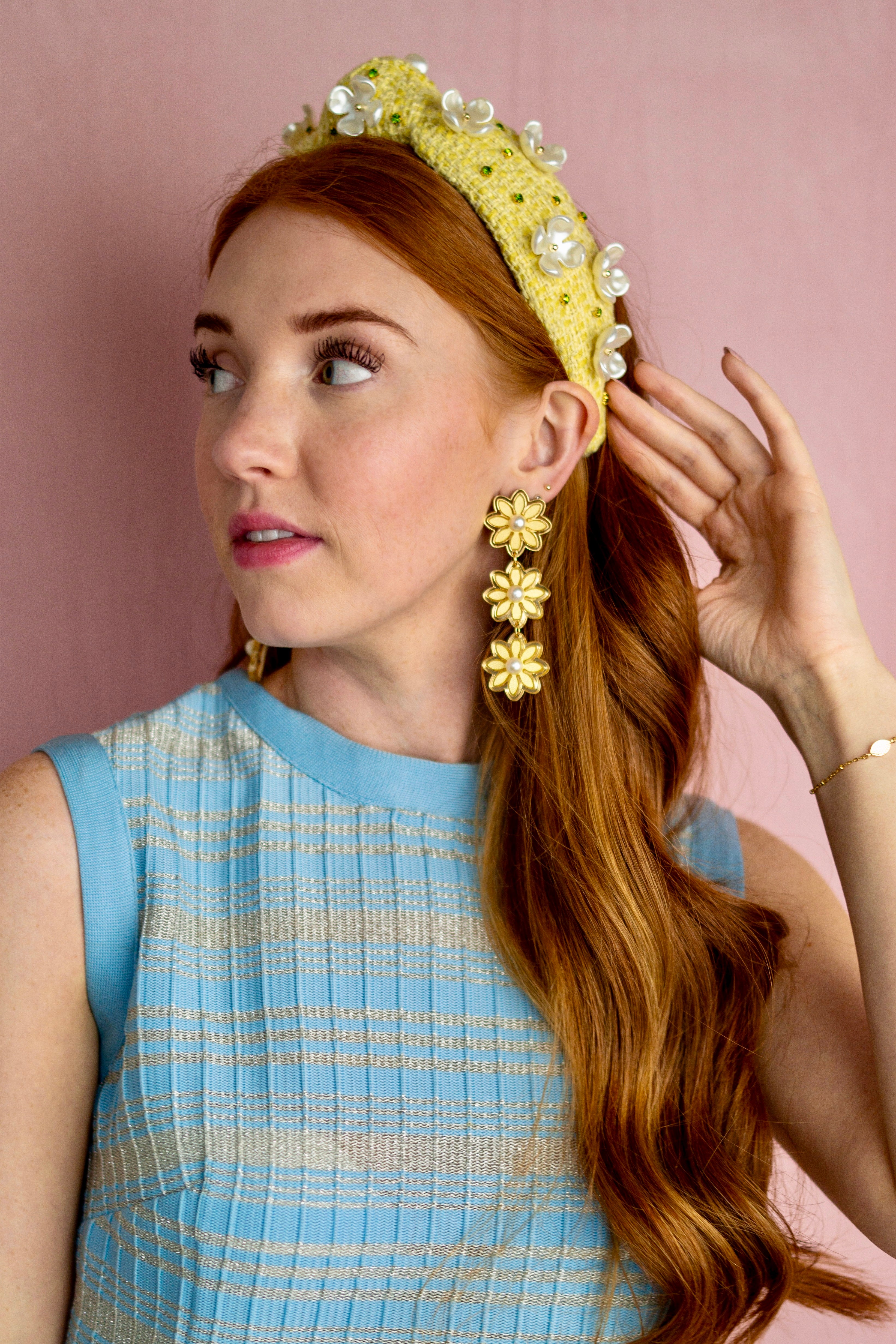 Pastel Yellow Triple Daisy Earrings