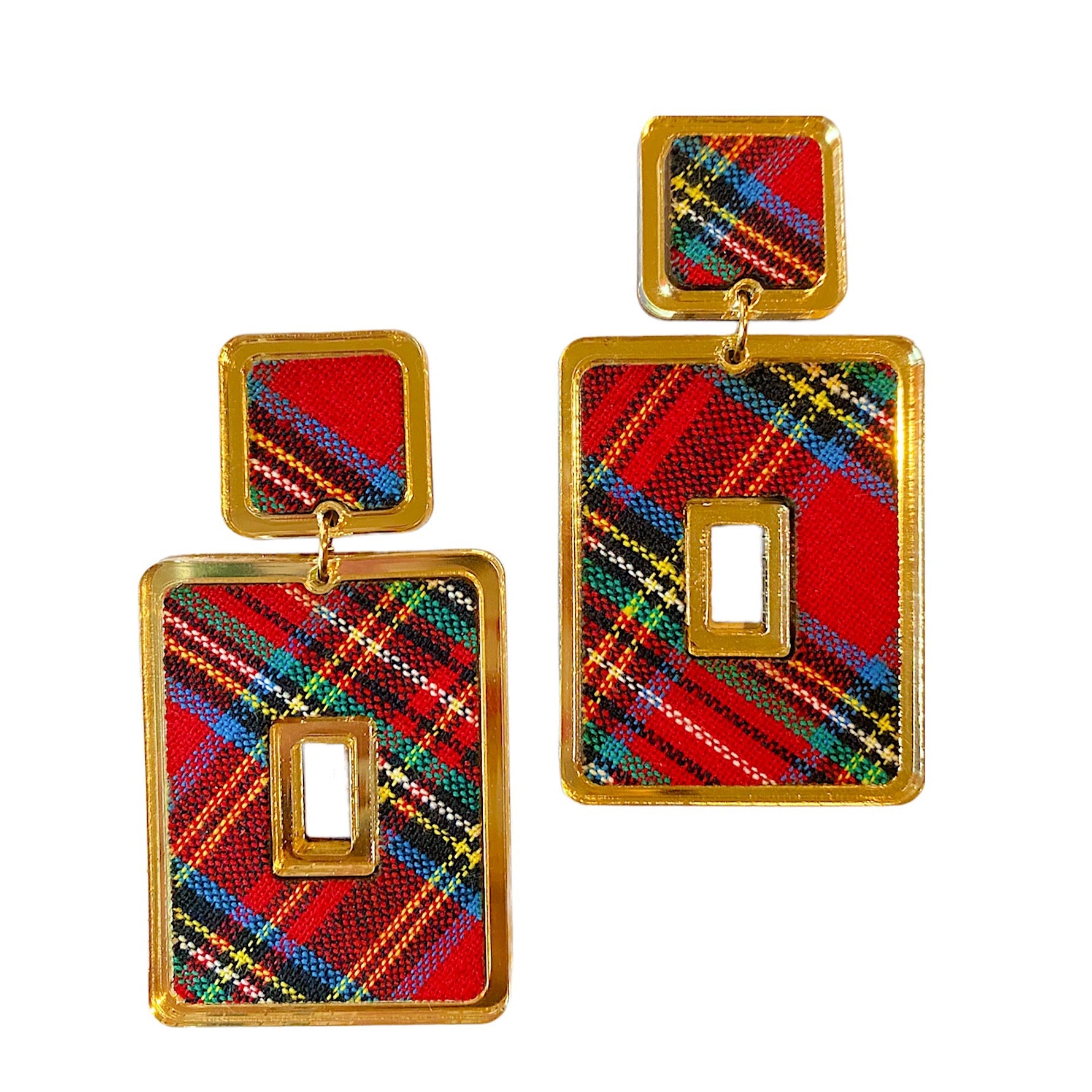 Tartan Print Holiday Rectangle Statement Earrings