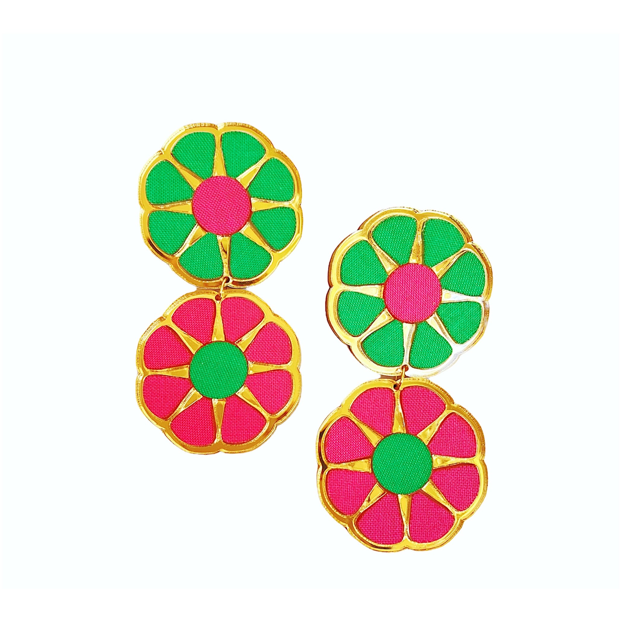 Pink and Green Color Block Earrings