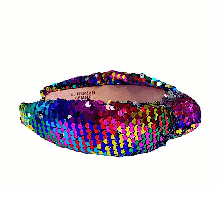 Rainbow Sequins Topknot Headband