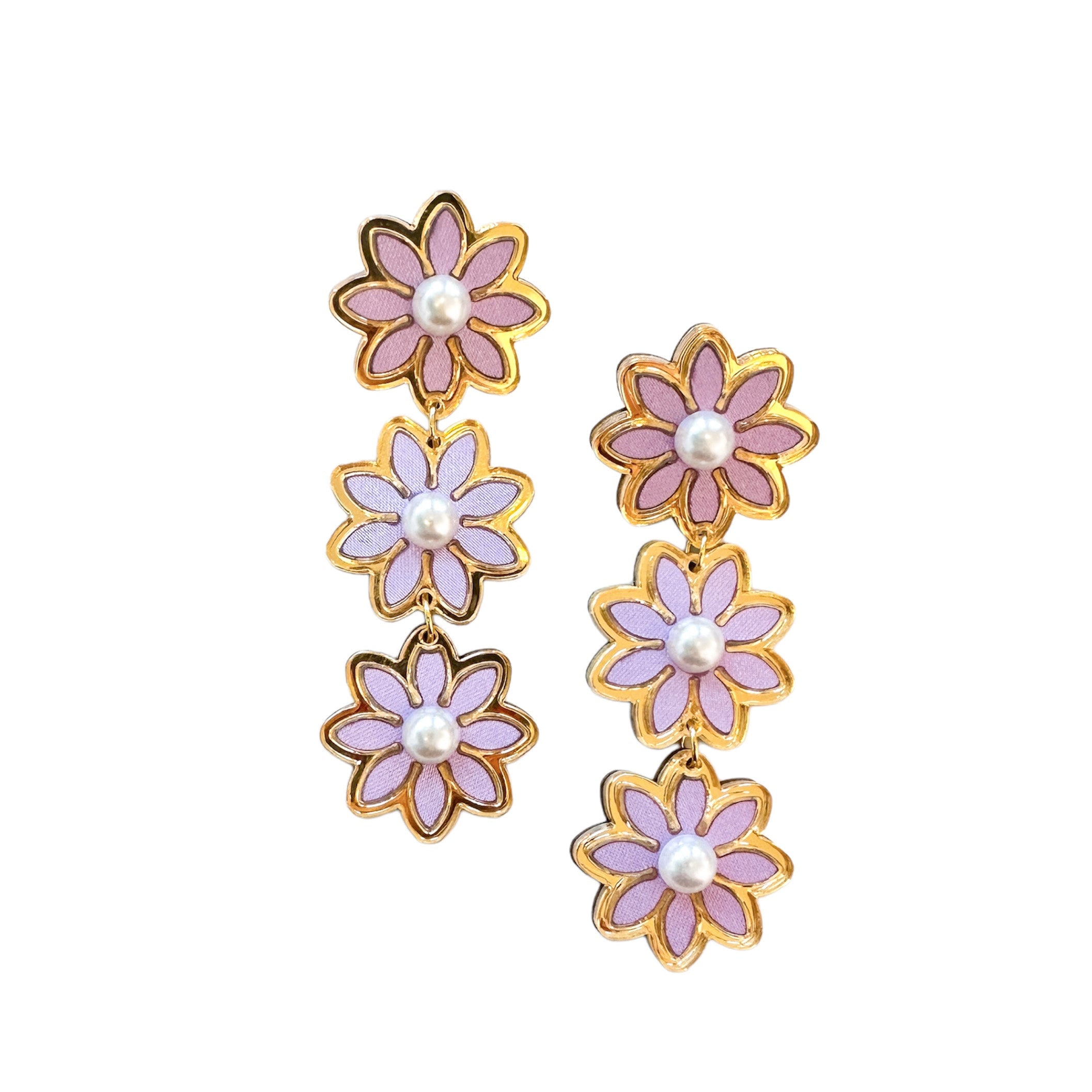 Pastel Lavender Triple Daisy Earrings