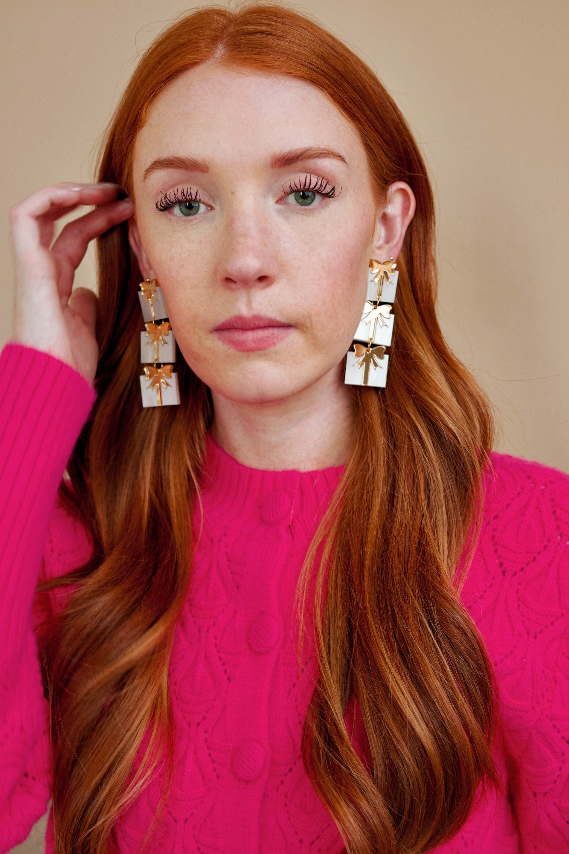 White Present Dangle Earrings