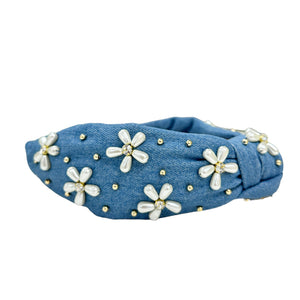 Denim Floral Topknot Headband