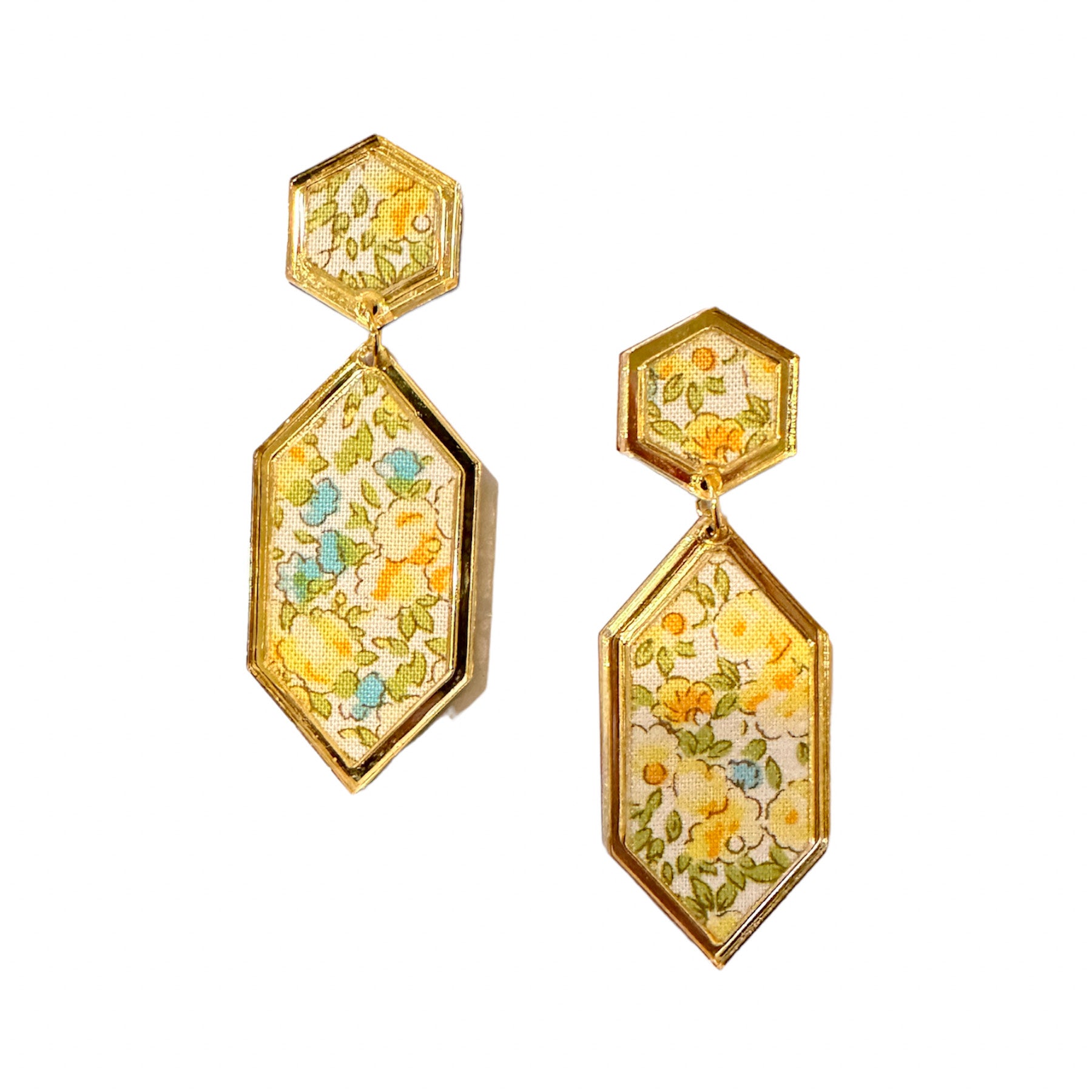 Yellow Floral Hex Green Earrings
