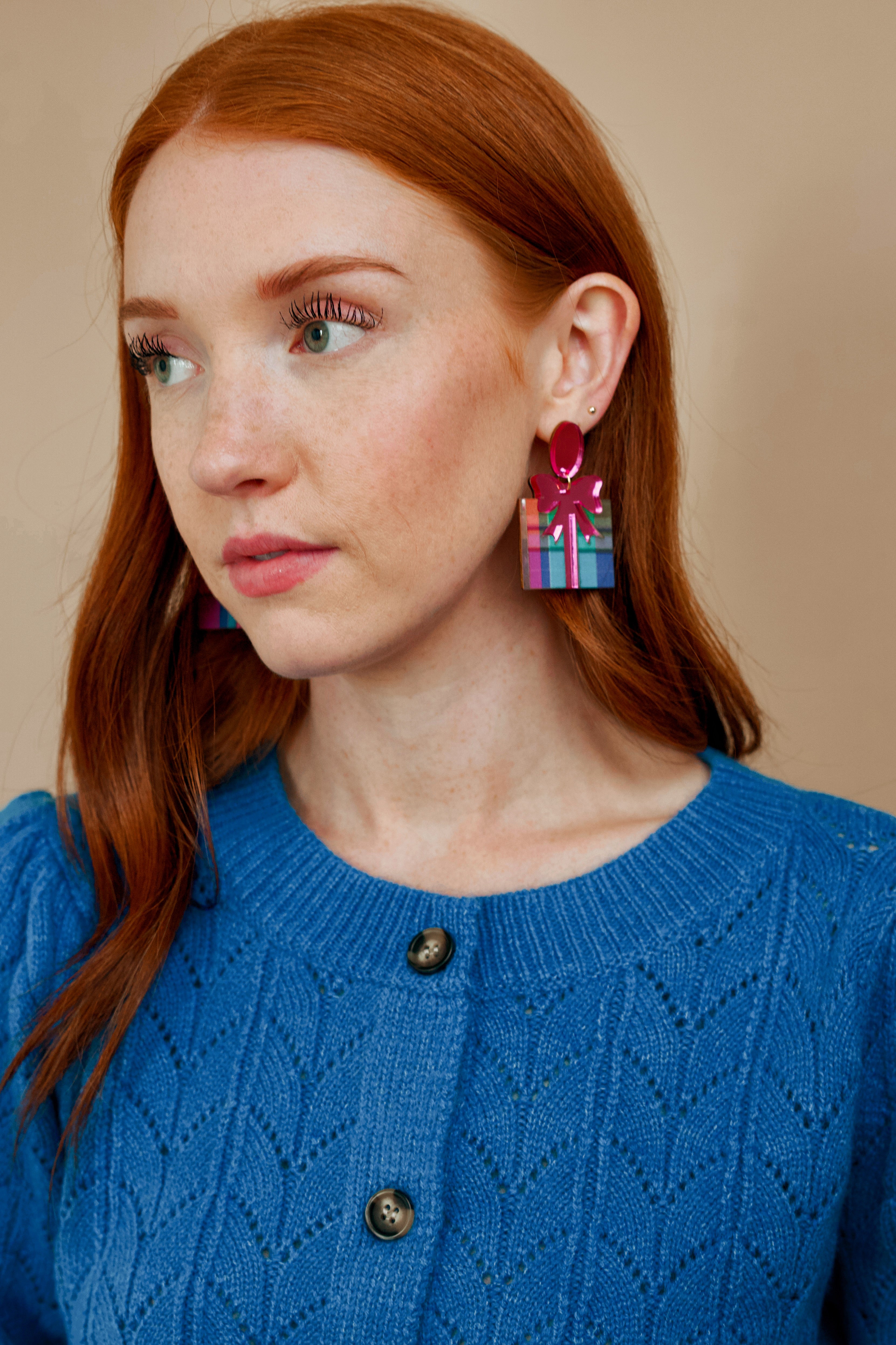 Pink and Blue Present Statement Dangles